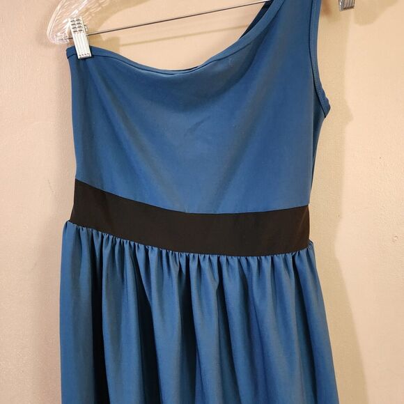 Bebop Womens One Shoulder Dress Size M Blue High Waist Pleated Stretch - Picture 4 of 10